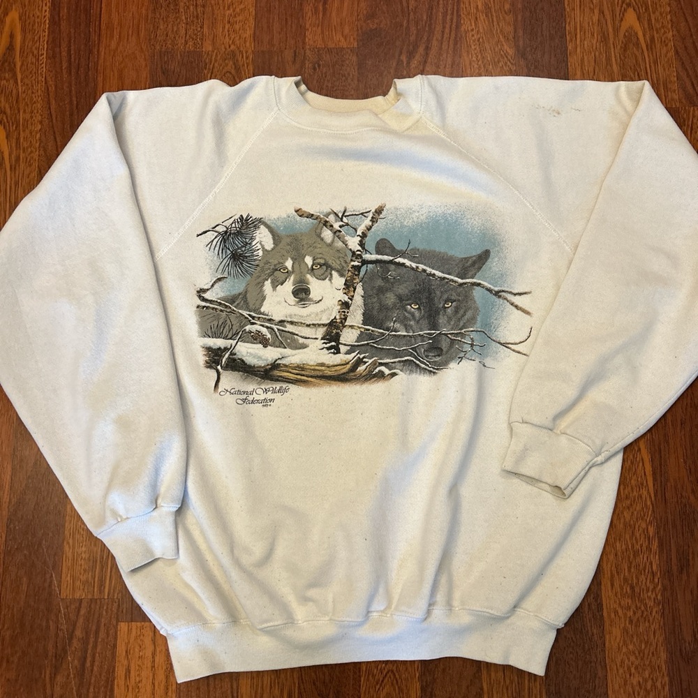 Vintage National Wildlife Federation Wolf Graphic Crewneck Sweatshirt Size XXL